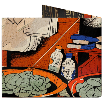 Slim Wallet Fish market in the dawn glow - Back Design