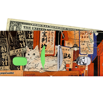 Slim Wallet Fish market in the dawn glow - Open Wallet Inside Design with cards and cash