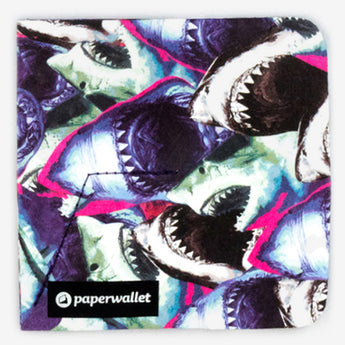 Coin Pouch Shark Feed - Front Design laying flat side view