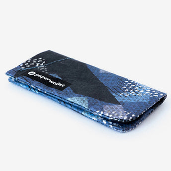 Coin Pouch Blue Camo - Front Design laying flat side view