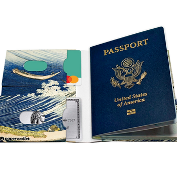 Passport Wallet The Great Wave - Open Inside Design with cards and passport