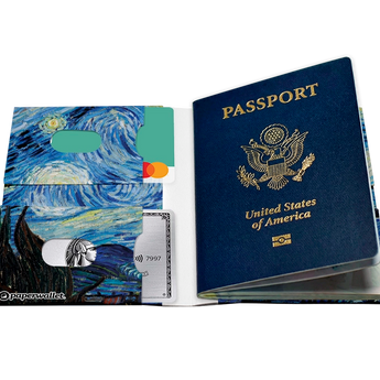 Passport Wallet The Starry Night - Open Inside Design with cards and passport