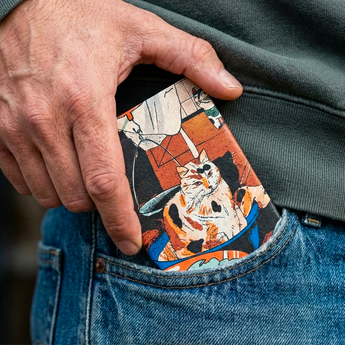 Micro Wallet fish market in the dawn glow - Open Wallet Inside Design with cards and cash