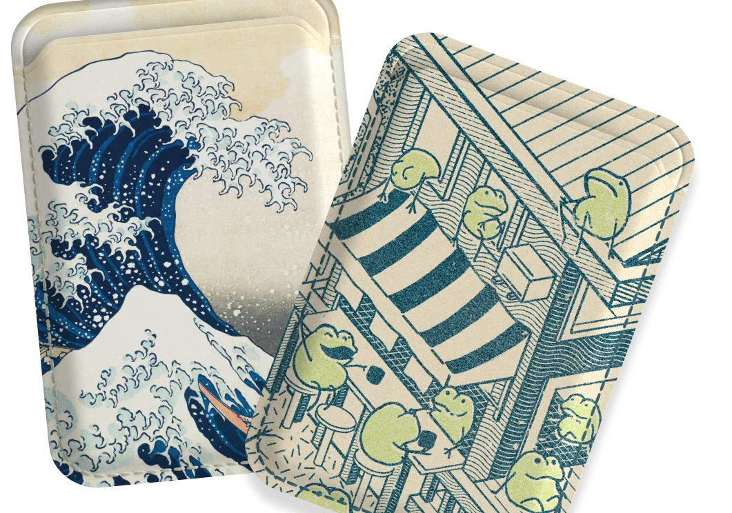The Great Wave and Frog Motel MagSafe wallets