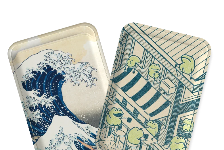 The Great Wave and Frog Motel MagSafe wallets