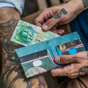 Slim Wallet Lunar Path - Open Wallet Inside Design with cards and cash