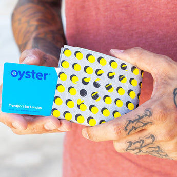 Slim Wallet Yellow Dots - Open Wallet Inside Design with cards and cash