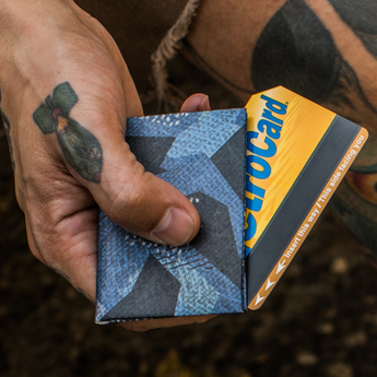 Micro Wallet Blue Camo - Open Wallet Inside Design with cards and cash