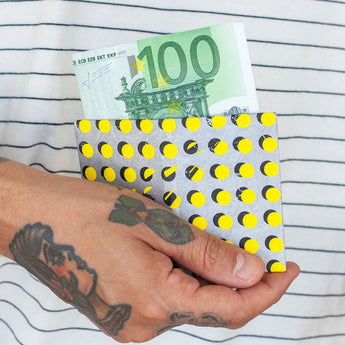 Micro Wallet Yellow Dots - Open Wallet Inside Design with cards and cash